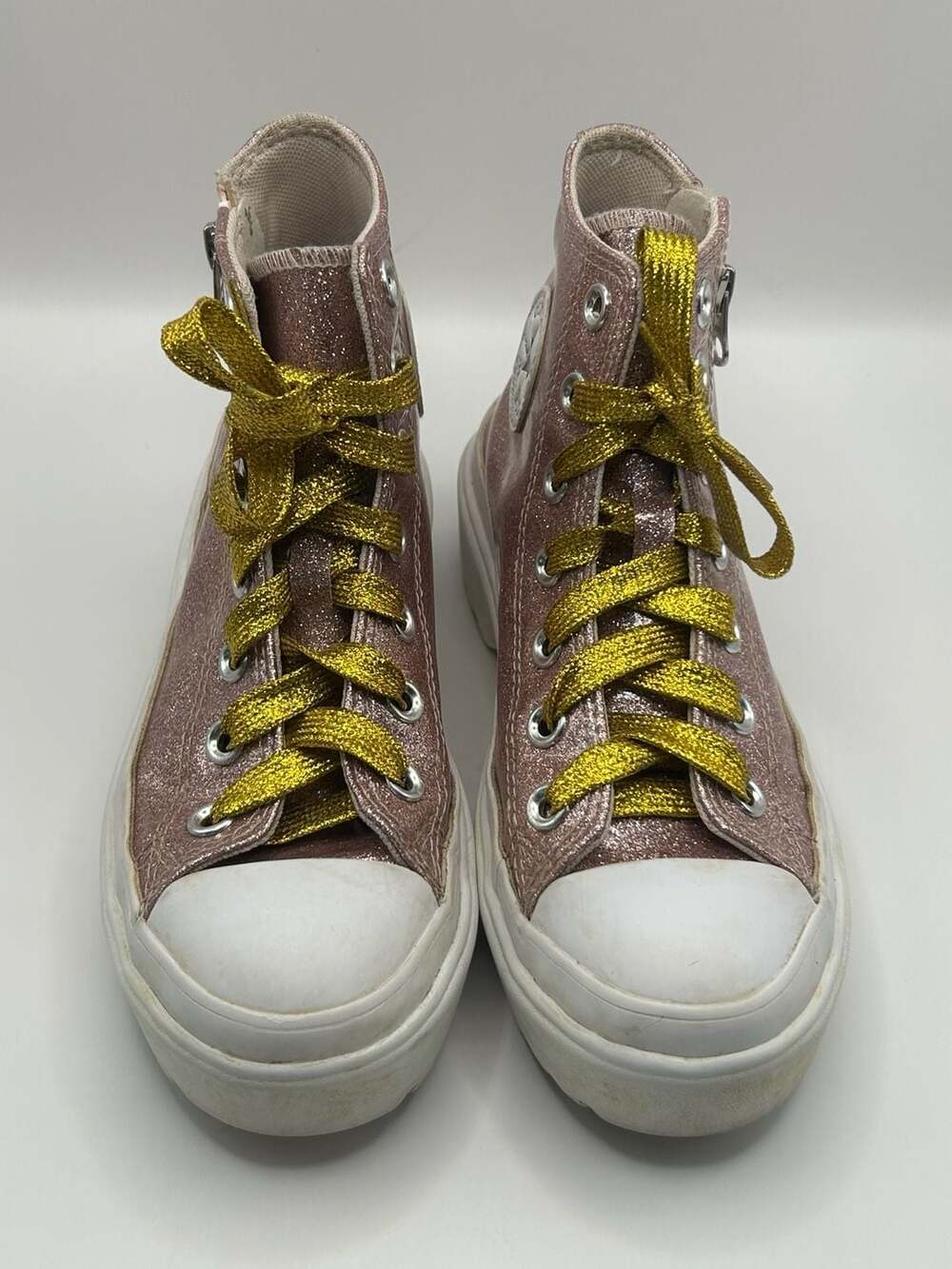Converse Chuck Taylor All Star Hi Glitter Rose Gold Platform Sneakers